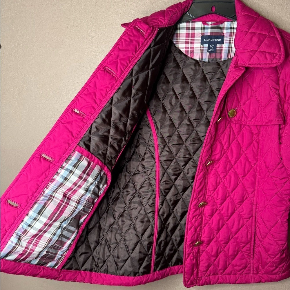 Lands’ End Magenta Pink Quilted Button Up Barn Chore Jacket Women's Size S/P - Picture 12 of 15